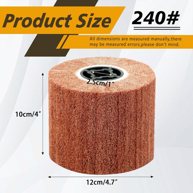 SALI Non Woven Wire Abrasive Drawing Polishing Burnishing Wheel Flap Brush Wire Brush Drum Surface Conditioning Tool for Metal Surface Polishing Grinding Removing Rust 120x100x19mm (240 Grit) - Image 2